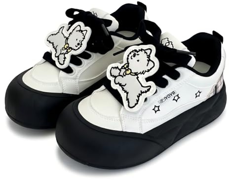 Women's Platform Sneakers Cartoon Puppy Embroidery School Walking Shoes Trendy Fashion Trainers Comfortable Low Top Creepers Stylish Casual Kicks (Black,5.5)