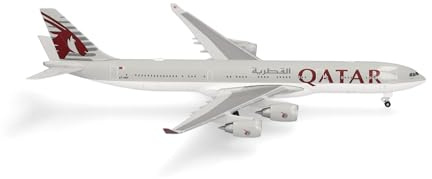 Herpa modellflygplan Qatar Amiri Flight Airbus A340-500, miniatyr i skala 1:500, samlarobjekt, modell utan ställ, metall