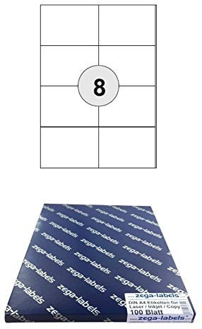 800 Etiketten 105 x 74 mm wetterfeste Polyester Folie weiss matt stark haftend auf DIN A4 Bögen (2x4 Etiketten DIN A7) - 100 Blatt Pack - Universell für Laser/Farblaser einsetzbar - 8-teilig