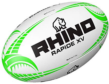 Rhino Rugby Ball Rapide White Xv – Größe 5 Rugbyball, weiß/grün, 5