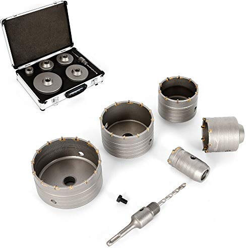 Juego de Brocas Para Hormigón y Piedra Hormigón Seco Coronas perforadoras de hormigón machos para cónico multigrado(Broca agujero broca sacanúcleos Diámetro 30~110 mm Kit) (6 Stück)
