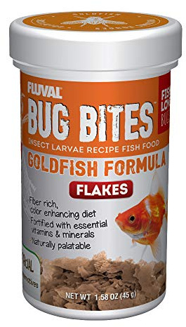 Fluval Bug Bites Goldfish Fish Food, Flakes for Small to Medium Sized Fish, 1.59 oz., A7339, Brown