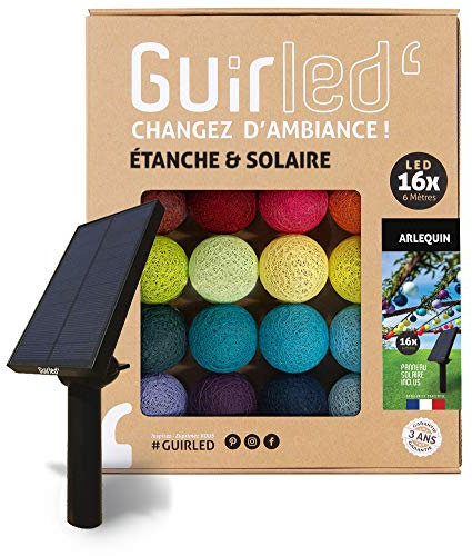 GuirLED - Außengirlande mit Lichtkugeln LED-Guinguette - Wasserdicht IP55 - Hocheffizientes Solarpanel - Automatisches EIN/AUS - 16 Kugeln 3 m- Arlequin