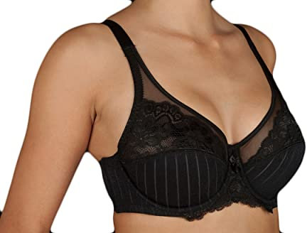 SELENE MARILUZ C-D-E Reggiseno con Ferretto Che combina Un Elegante Tessuto con Frange e Una Coppa in Tulle con Pizzo (C, Nero, 3)