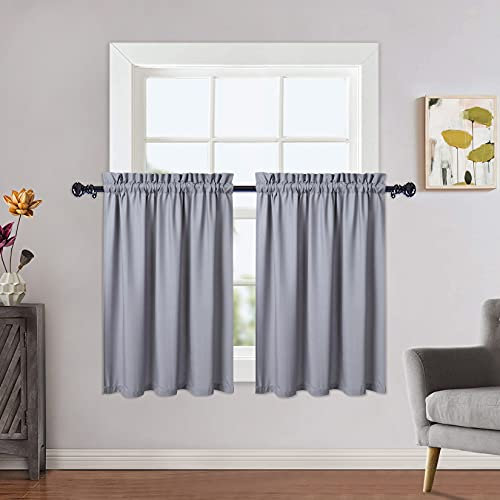 CAROMIO Kitchen Curtains Waterproof Textured Embossed Short Curtains for Small Half Window Kitchen Bathroom Bedroom Living Room 2W x 30L Grey