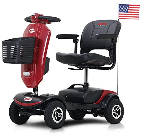 Enhanced Powered Mobility Scooter Delivers with Head Light- Max Speed 5 Mph, Max Load 300lbs Wheelchair Device for Travel, Adults, Elderly - Foldable Tiller with Cup Holders & USB Charging Port (Red)
