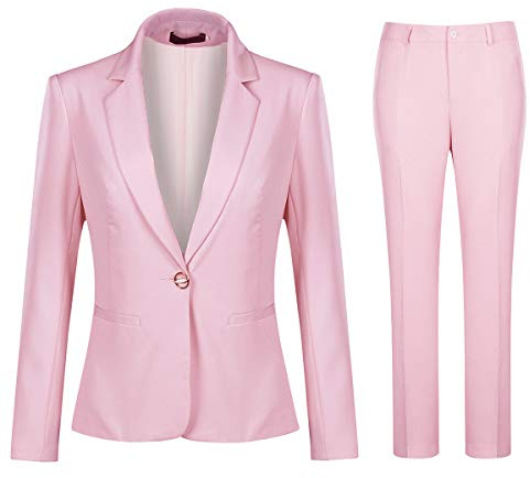 YYNUDA Conjunto de pantalones para mujer de negocios, entallado, con pantalones de traje, elegante, 2 piezas, para oficina, bodas, Rosa., M