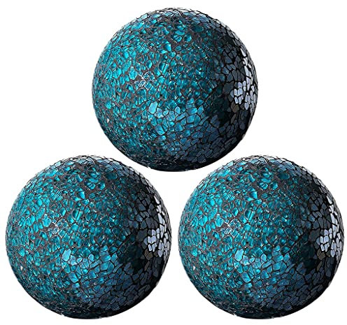 MERIGLARE Esfera de Mosaico Bolas de 8 cm Artículos para el hogar Centro de Mesa Juego Orbes Decorativos Bola Decorativa Globo para Adornos Mesa de Centro - Azul 3 Piezas
