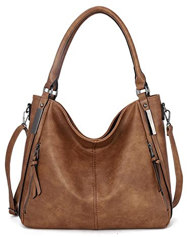 FANDARE Groß Handtschasche Vintage Schultertasche Damen Umhängetasche Frauen Schulranzen PU Leder Wasserdicht für Shopper Reisen Arbeitstasche Messenger Tote Bags Braun