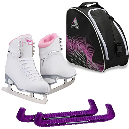 Jackson Ultima Finesse JS181 Figure Ice Skates for Women Bundle with Guardog Skate Guards, Jackson Skate Bag JL350 / Skates Color: Pink/Width: Medium/Size: Youth 2 (Kid's)