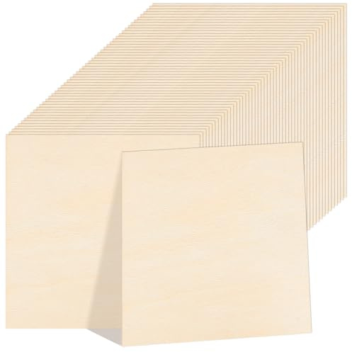 LOLYSIC 50 discos de madera de balsa de 15 x 15 cm, discos de madera, discos de madera natural, cuadrados de madera natural, recortes para manualidades, pintura, teñido, tallado