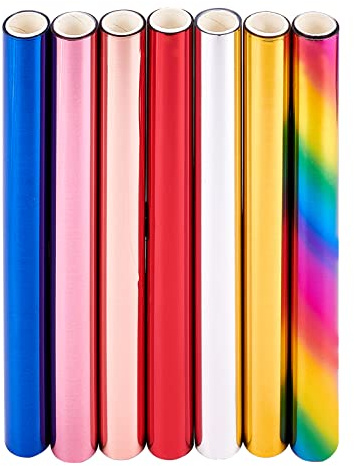 SUPerfINDINGS 7 färger 5 m/rulle reaktiv folie toneröverföringsfoliepapper 19,5 cm brett guld glimmer folie pappersrullar för laserskrivare + laminator metallisk gör-det-själv prägling scrapbooking