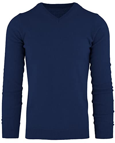 Cashmere Zone-Maglione Uomo Collo a V Pullover Invernale Manica Lunga Morbido e Caldo in 5% Cashmere Blend 25% Lana, 30% Viscosa e 40% Poliamide (M, Blu)
