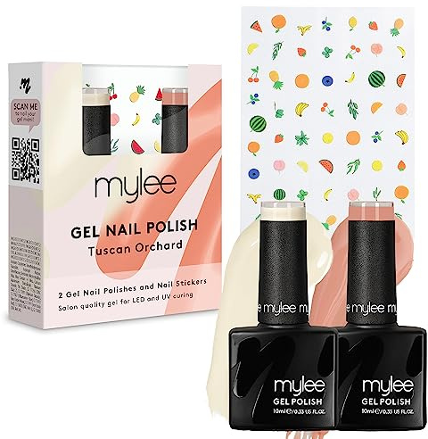 Mylee Tuscan Orchard Gel-Nagellack Set mit Nailart-Aufklebern 2x10ml, UV/LED-Maniküre und Pediküre für den Professionellen und Privaten Gebrauch, Lang anhaltende und Einfach zu verwenden