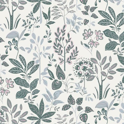 Yomshi Peel and Stick Wallpaper - 41x300CM Floral Green Leaf Contact Paper, Waterproof, Self Adhesive, Removable Botanical Wallpaper Vinyl Roll for Bedroom, Living Room, Wall, Furniture Decor