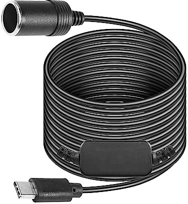 CERRXIAN 10 Fuß USB-C-Stecker auf 12 V Auto-Zigarettenanzünder Step-Up-Buchse Adapter Stromkabel für Dashcam, GPS, Auto-LED-Lichtleisten (3m)