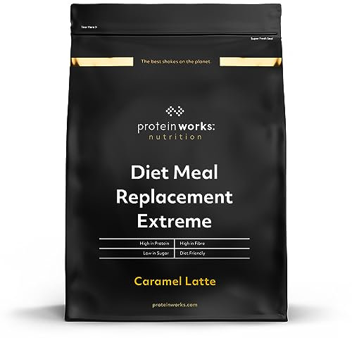 Protein Works - Diet Meal Replacement Extreme, Supports Healthy Weight Loss, Complete Nutrition, Low Calorie, Low Sugar, 23 Vitamins & Minerals, Caramel Latte, 8 Meals, 500g