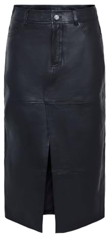 YASMINA HMW LEATHER LONG SKIRT NOOS, svart, S