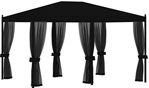 Homgoday Gazebo gazebo con zanzariera 3 x 4 m Antracite in Acciaio, Tenda di Ricevimento gazebo da giardino, Gazebo Padiglione da Esterno, Tendone per Campeggio, Festa, Barbecue