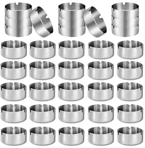 36 Stück Edelstahl Aschenbecher, Moderne Tischplatte Aschenbecher, 8 cm Runden Edelstahl Aschenbechern, Tragbarer Tischplatte Aschenbecher für Innenraum und Draußen, Silber