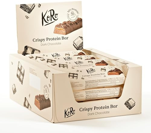 KoRo - Crispy Protein Bar Dark Chocolate 12 x 60 g - Hoher Proteingehalt - Ohne Zuckerzusatz* - Schokoladiger Snack