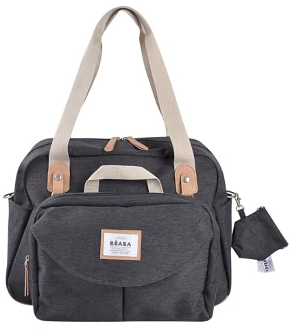 BÉABA, Borsa fasciatoio Ginevra, Modulare, Grande capacità, Scomparti multipli, Tasca frontale rimovibile, Fasciatoio, Tasca per il pranzo isolata, Sistema di aggancio al passeggino, Grigio Scuro