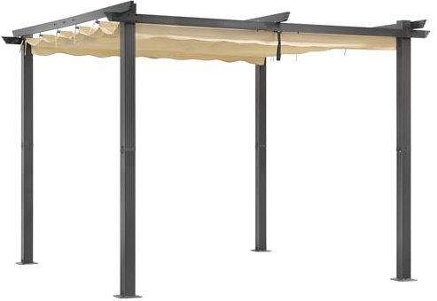 Angel Living Pergola en Aluminium, Coulissante Rétractable, Tissu en Polyester Haute Densité Hydrofuge et Résistant aux UV, Abri Soleil Pavillon de Jardin pour Jardin Terrasse (Beige, 3x3M)
