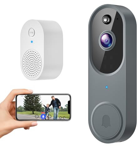 Novaquill 1080P Wireless Video Doorbell Camera, Indoor/Outdoor Surveillance, Cloud Storage, AI Human Detection, 2.4Ghz Wi-Fi, 2-Way Talk, Night Vision (Gray)