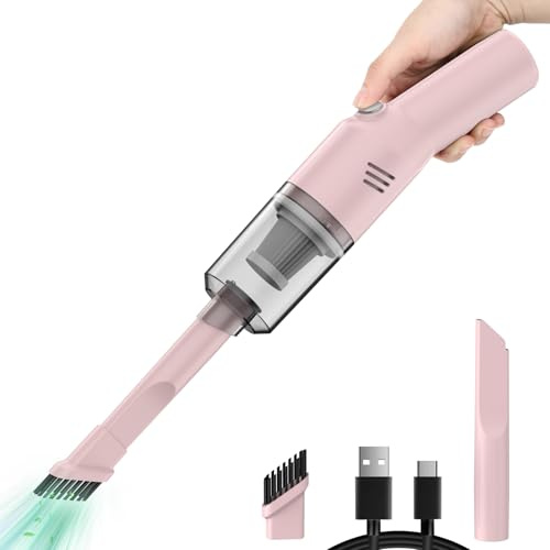 Auloea Portable Mini Car Vacuum Cleaner Pink, High Power Cordless(400g) Handheld Rechargeable Vacuum Cleaner for Desk V06