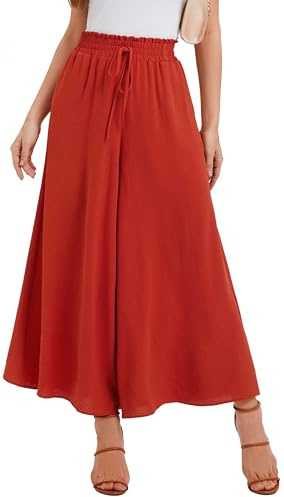 WUWUSKY Jupe Culotte Femme Pantalon Large Taille Haute Pantalon d'Été Léger Infroissable de Plage avec 2 Poches pour Quotidien et Soirée