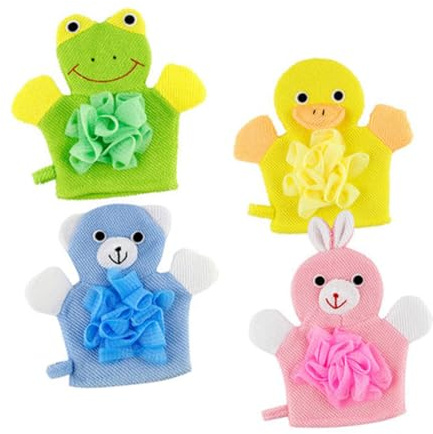 TOGEVAL 4 pièces Lot de de Bain Exfoliants pour Garçon Fille Cartoon Confortables pour Garçon et Fille Nettoyage Corporel Doux