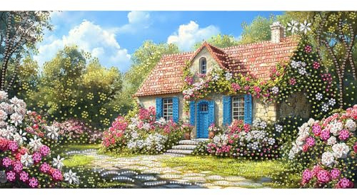 Bimkole 5D Särskilda Formulär Stor Diamond Paintinger För Vuxna Trädgård, Full Borrmålning Strass Broderi Set Färg Med Diamanter Kit Hus Korsstygn Hem Vägg Hantverk Dekoration 30x60 cm
