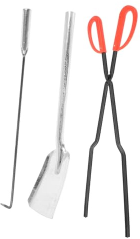 CLISPEED Herramientas para Barbacoa y Chimenea Pala para Cenizas de Hierro Fundido Reforzado Pinzas y Gancho con Mango Ergonómico Compacto Resistente Uso Doméstico Cocina Asadores