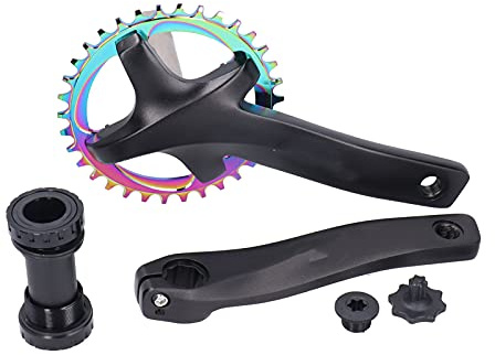 Baxnore Juego de bielas para bicicleta ZK 22 con soporte inferior Juego de bielas de una sola velocidad 34T Rueda dentada Aleación de aluminio Juego de bielas liviano y duradero pa (Negro)