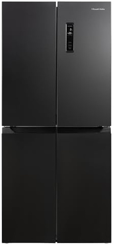 Russell Hobbs Freestanding 4 Door American Fridge Freezer 421 Litre in Black Steel, Total No Frost, 271L Fridge & 150L Freezer, with LED Display, RH180A4FF802E1BS