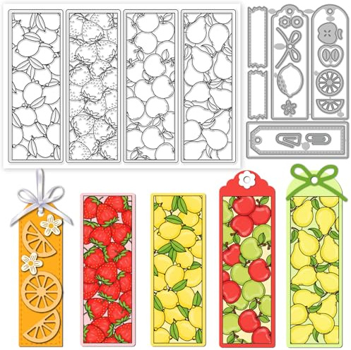 GLOBLELAND Marcapáginas con frutas: sellos transparentes y troqueles de corte de metal limón fresa manzana pera ideal para hacer tarjetas en relieve y scrapbooking