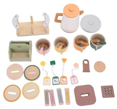 Yechiry Tepartyset I Trä, Realistiskt Teservis för Småbarn med Koppar, Sked, Kaffebitar, Färgglad Design, Roliga Pedagogiska Leksaker, för Pojkar och Flickor I Åldern 3 Till 6 År