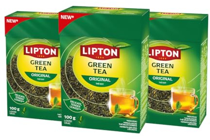 Lipton Thé Vert Nature en Vrac 3x100 g - Thé Vert, Goût Délicat et Intense, 100% Naturel - 3x100g