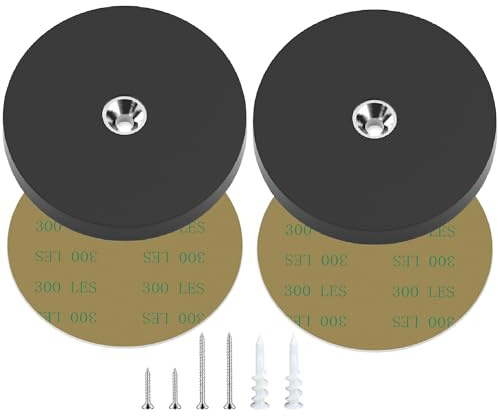 Magnetpro 2 magneti di montaggio gommati con foro svasato, antigraffio e anticorrosione, forza adesiva superiore a 65 lb, con viti, tasselli e nastro biadesivo