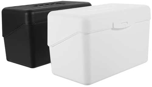 Tofficu Lot de 2 Boîtes de Cartes de Visite en Plastique, Organisateurs de Bureau Compacts Blanc et Noir Couvercle, Grosse Capacité pour Fiches et Cartes D'identité, Rangement Empilable