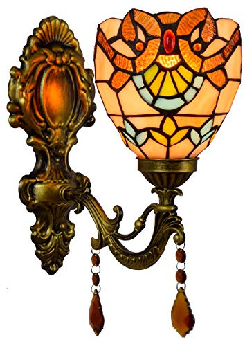 SYAXVOM Apliques de Pared Tiffany de 6 Pulgadas, Apliques de Cristal emplomado de Estilo Barroco Vintage Amarillo, lámparas Decorativas de mesilla de Noche para Dormitorio, Sala de Estar,