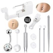 WillTen 10 st G23 titanpiercingset, professionellt 13G/14G piercingpistolset med titannavelplugg septumring bröstvårtor tungpiercing samt läppstift och bollgravverktyg