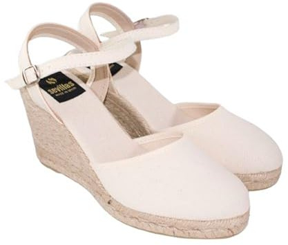 Sevillas Alpargata Valenciana Mujer Cuña Yute 8,5 cm, Espadrilles Verano con Pulsera Ajustable, Hechas en España Mod 3333 (Crudo, Sistema Tallas Calzado EU, Adulto, Números, Mediano, 37)