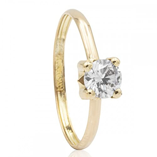 PRIORITY Anillo Solitario Oro 18K con circonitas 6mm | Anillo Solitario| Anillo Mujer | Anillo Elegante | Anillo con circonitas | Anillo 6mm| Regalo | Talla 19