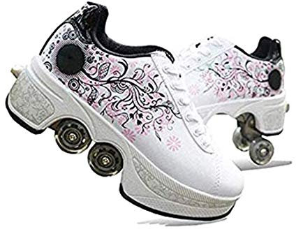 HUOQILIN Unisex-Kinder Skateboard Schuhe Kinderschuhe Mit Rollen Skate Shoes Rollen Schuhe Sportschuhe Laufschuhe Sneakers Mit Rollen Kinder Jungen Mädchen,White-38