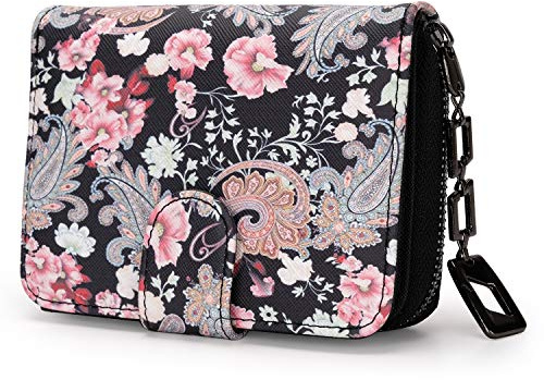 MoFut Kleiner Damen-Geldbeutel im Kurzformat, Geldbörse mit einem Blumen- und Blütenmuster, Portemonnaie bietet einen Reißverschluss Druckknopf und zahlreiche Fächer (Floral Dreams)