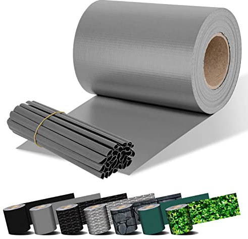 KESSER® Franja Privacidad PVC Rollo Valla Opaca Doble Varilla 70 m x 19cm | 60 Clips Fijación | Resistente a la Intemperie y al Viento | Lámina Opaca Valla Jardín Cercado, Gris