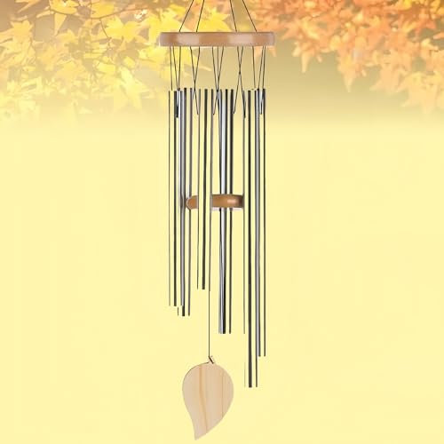 Gerhannery Carillon a Vent Exterieur, 6 Tube Aluminium Carillon a Vent, Carillons éoliens, Carillons Décoratifs Extérieur Bells Bois Wind Chime pour Balcon Cour Jardin (Argent Tube)