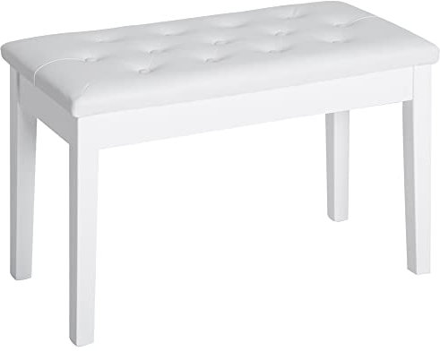 HOMCOM Klavierhocker, Klavierbank mit Verstecktem Stauraum, Klavierstuhl mit Kunstleder Kissen, Pianobank, Massivholz Keyboardbank für Piano, Keyboard, 76 x 36 x 50 cm, Weiß