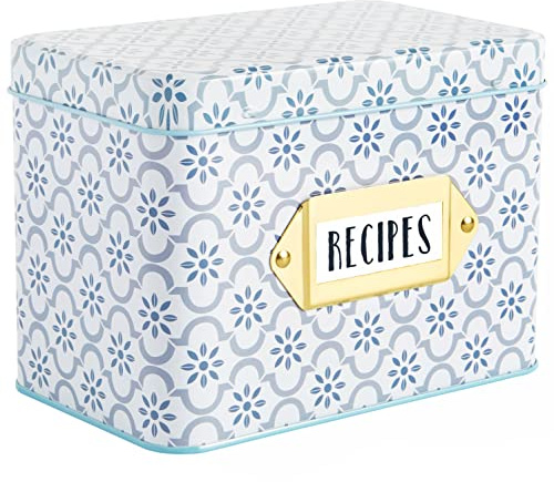 C.R. Gibson True Blue - Juego de tarjetas de recetas y caja, 4.1 pulgadas de ancho x 6.6 pulgadas de largo, multicolor